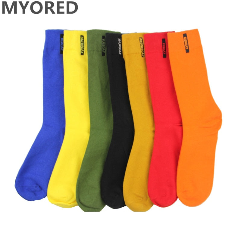 MYORED fashion mens socks combed cotton solid color business socks for man british style multi-colored week socks for men dress